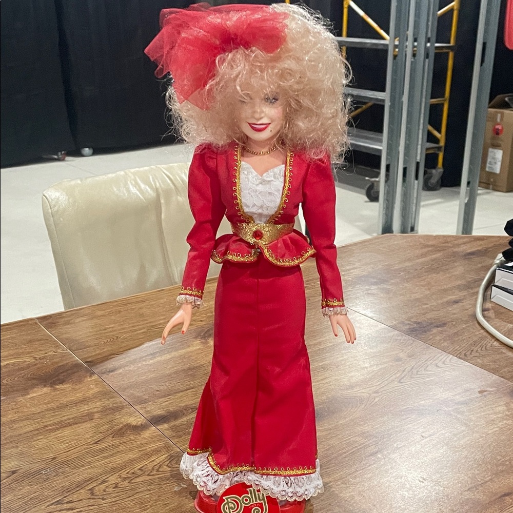 Elegant Red Doll with Curly Hair